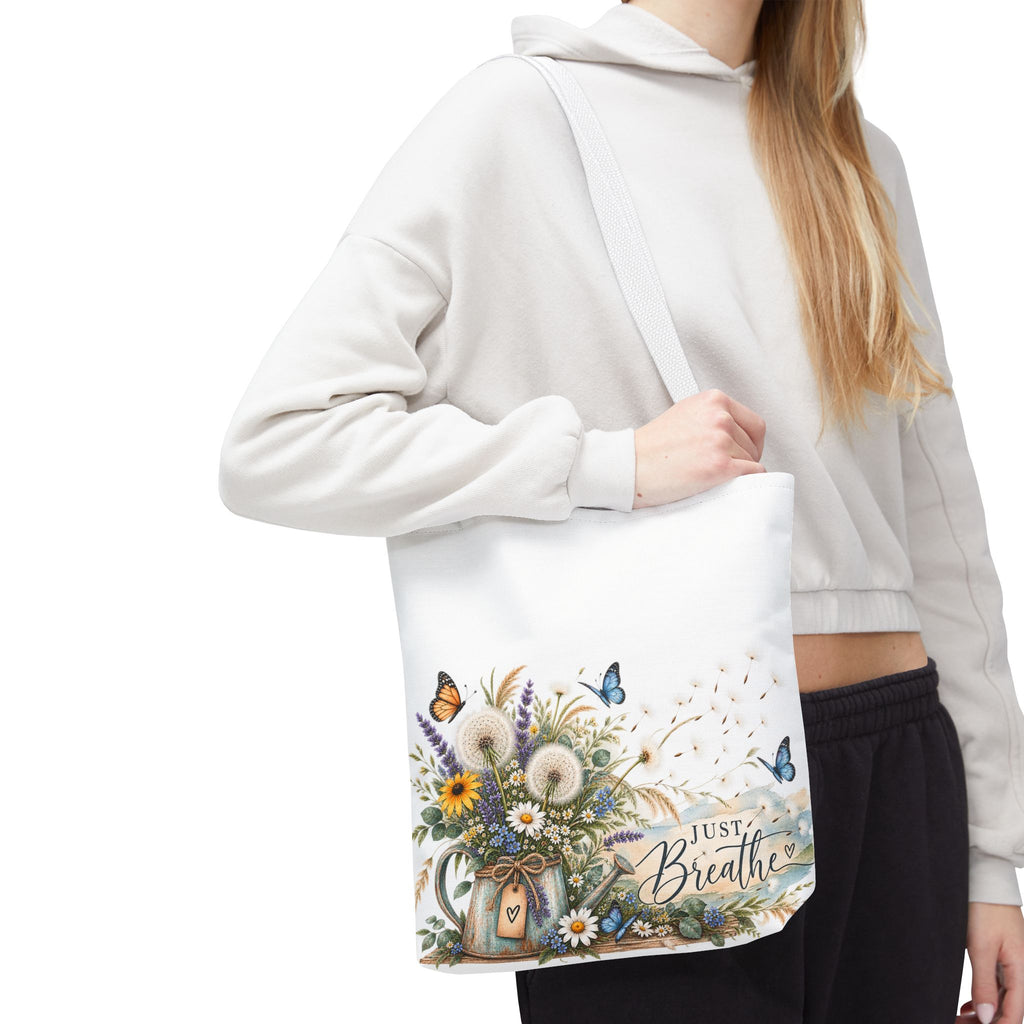 Just Breathe Floral Tote Bag — Butterfly Dandelion Garden AOP Tote