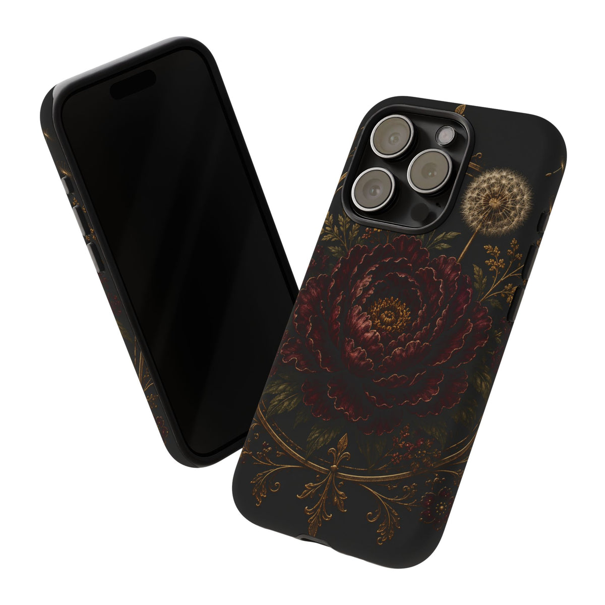 Midnight Garden Tough Case – Vintage Dark Floral Phone Case (Antique Dahlia & Dandelion)