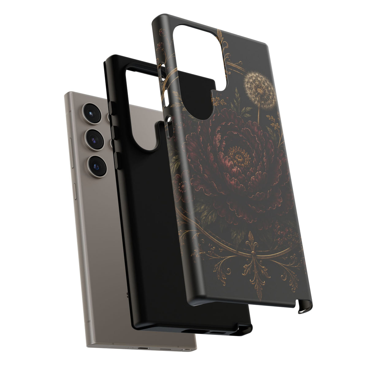 Midnight Garden Tough Case – Vintage Dark Floral Phone Case (Antique Dahlia & Dandelion)