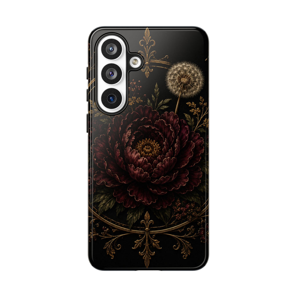Midnight Garden Tough Case – Vintage Dark Floral Phone Case (Antique Dahlia & Dandelion)