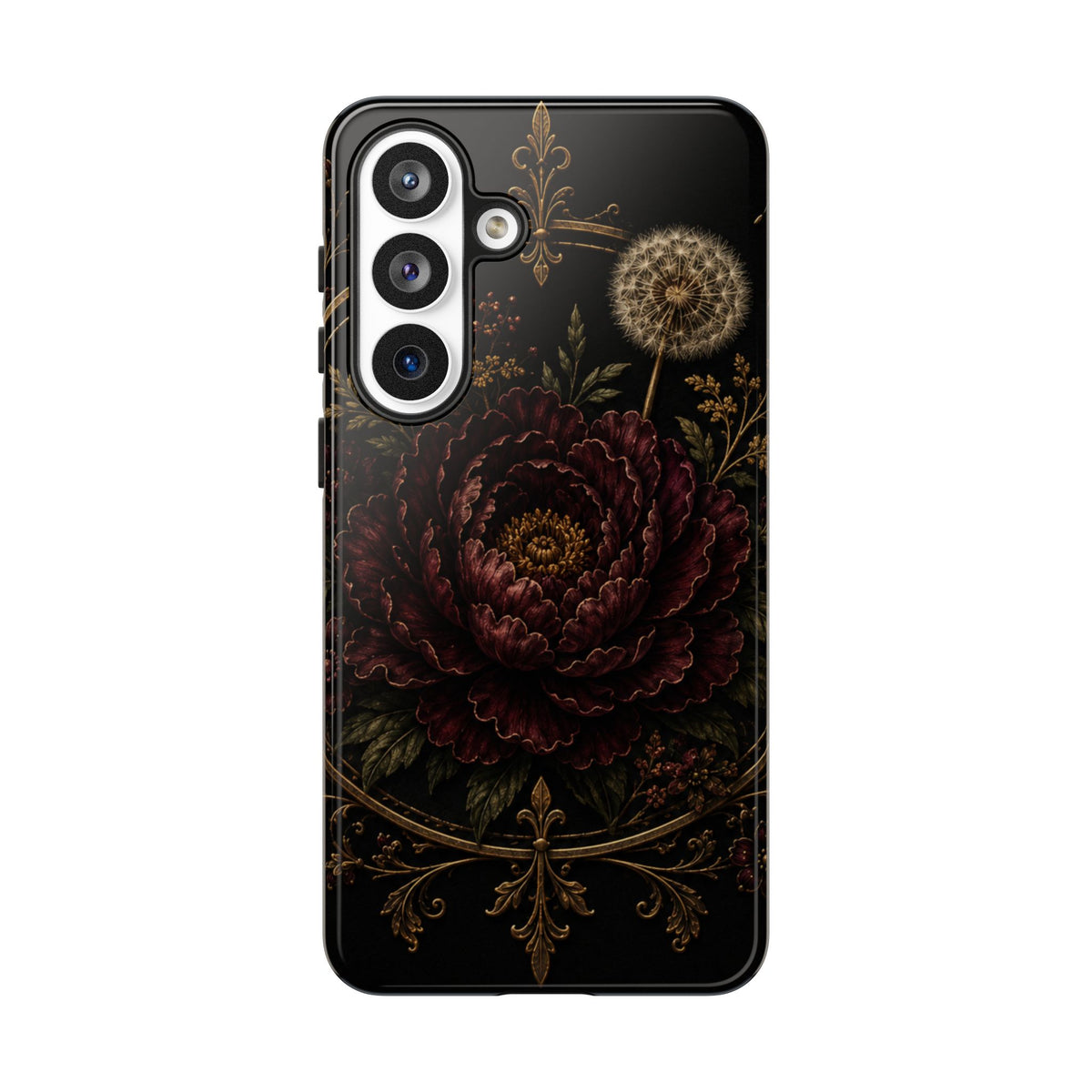 Midnight Garden Tough Case – Vintage Dark Floral Phone Case (Antique Dahlia & Dandelion)