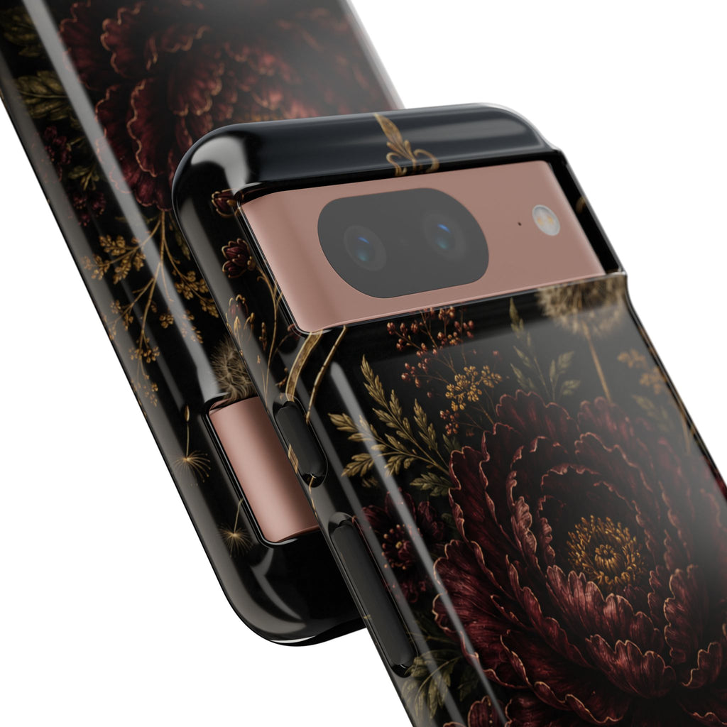 Midnight Garden Tough Case – Vintage Dark Floral Phone Case (Antique Dahlia & Dandelion)