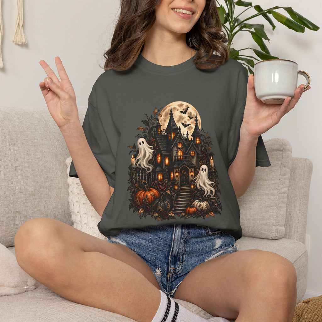 Halloween Haunted House T-Shirt — Spooky Ghosts & Pumpkins Tee