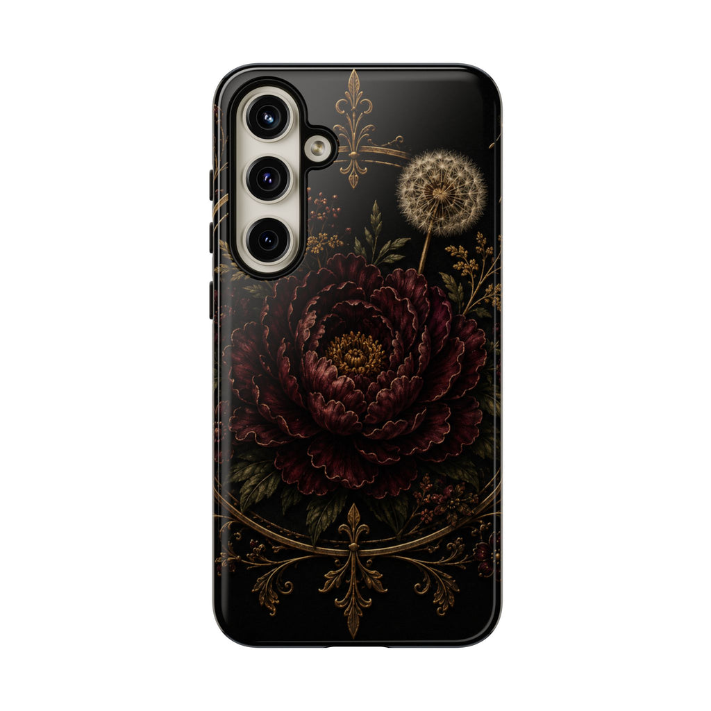Midnight Garden Tough Case – Vintage Dark Floral Phone Case (Antique Dahlia & Dandelion)