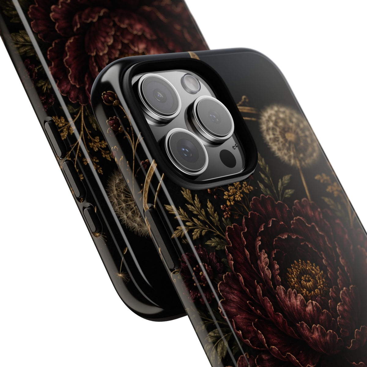 Midnight Garden Tough Case – Vintage Dark Floral Phone Case (Antique Dahlia & Dandelion)