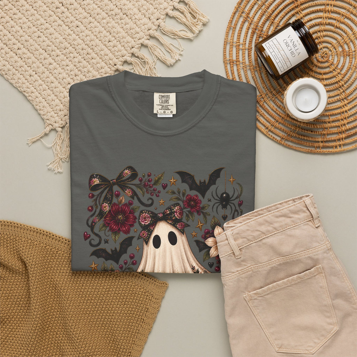 Vintage Floral Ghost T-Shirt — Cute Spooky Halloween Tee