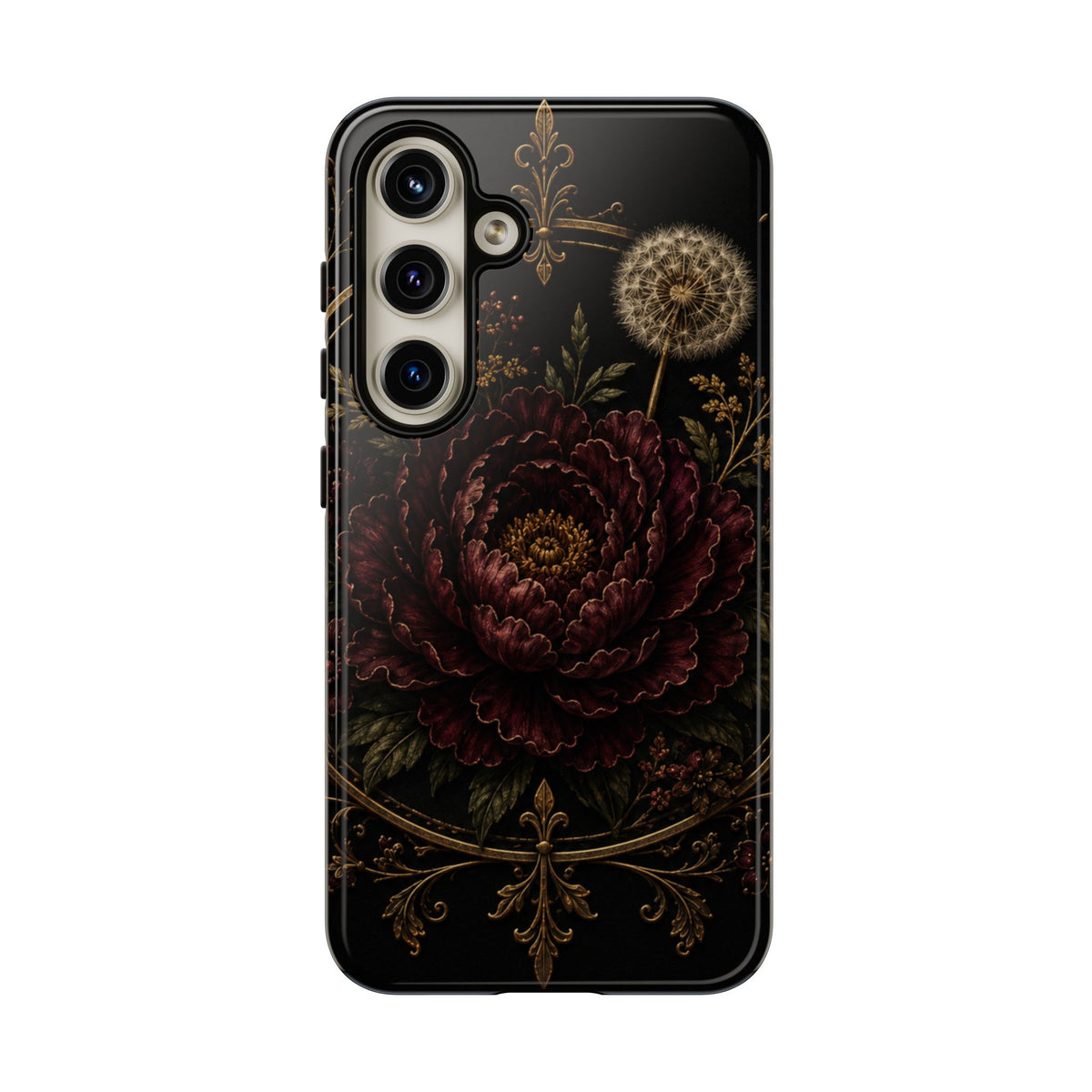Midnight Garden Tough Case – Vintage Dark Floral Phone Case (Antique Dahlia & Dandelion)