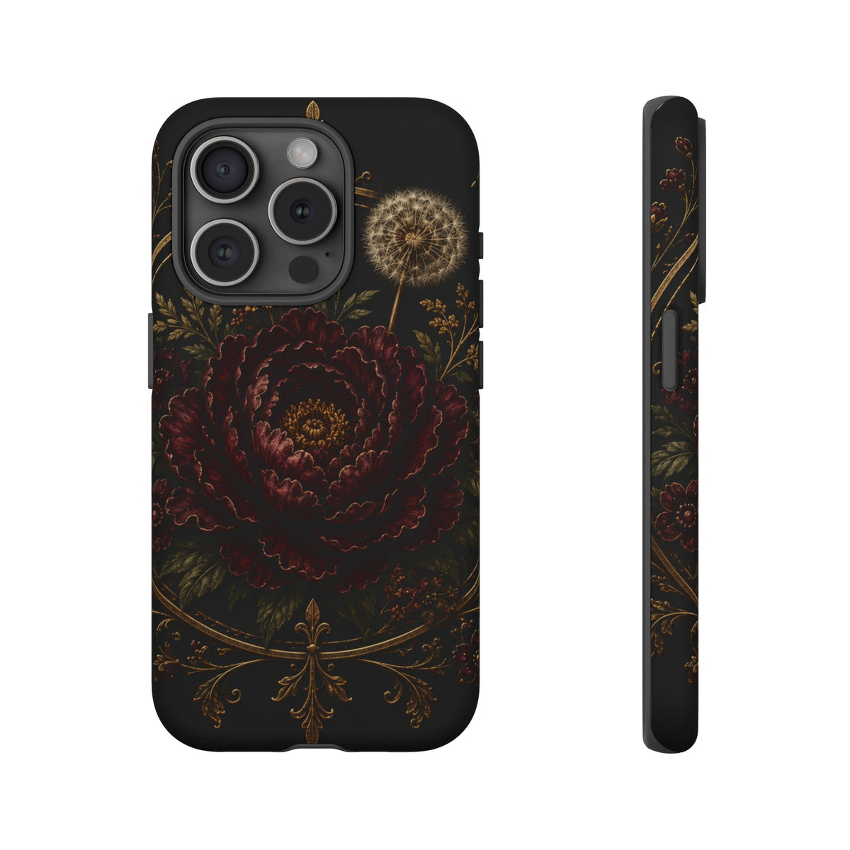 Midnight Garden Tough Case – Vintage Dark Floral Phone Case (Antique Dahlia & Dandelion)