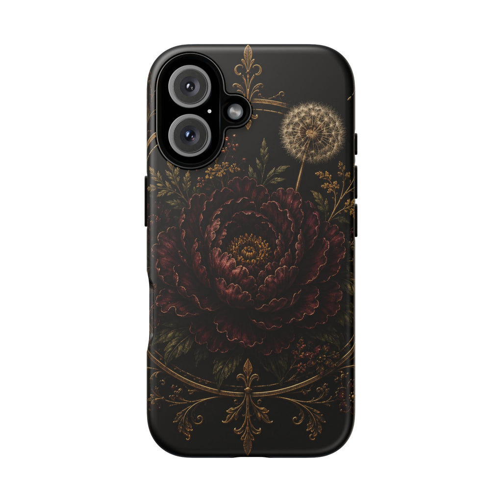 Midnight Garden Tough Case – Vintage Dark Floral Phone Case (Antique Dahlia & Dandelion)