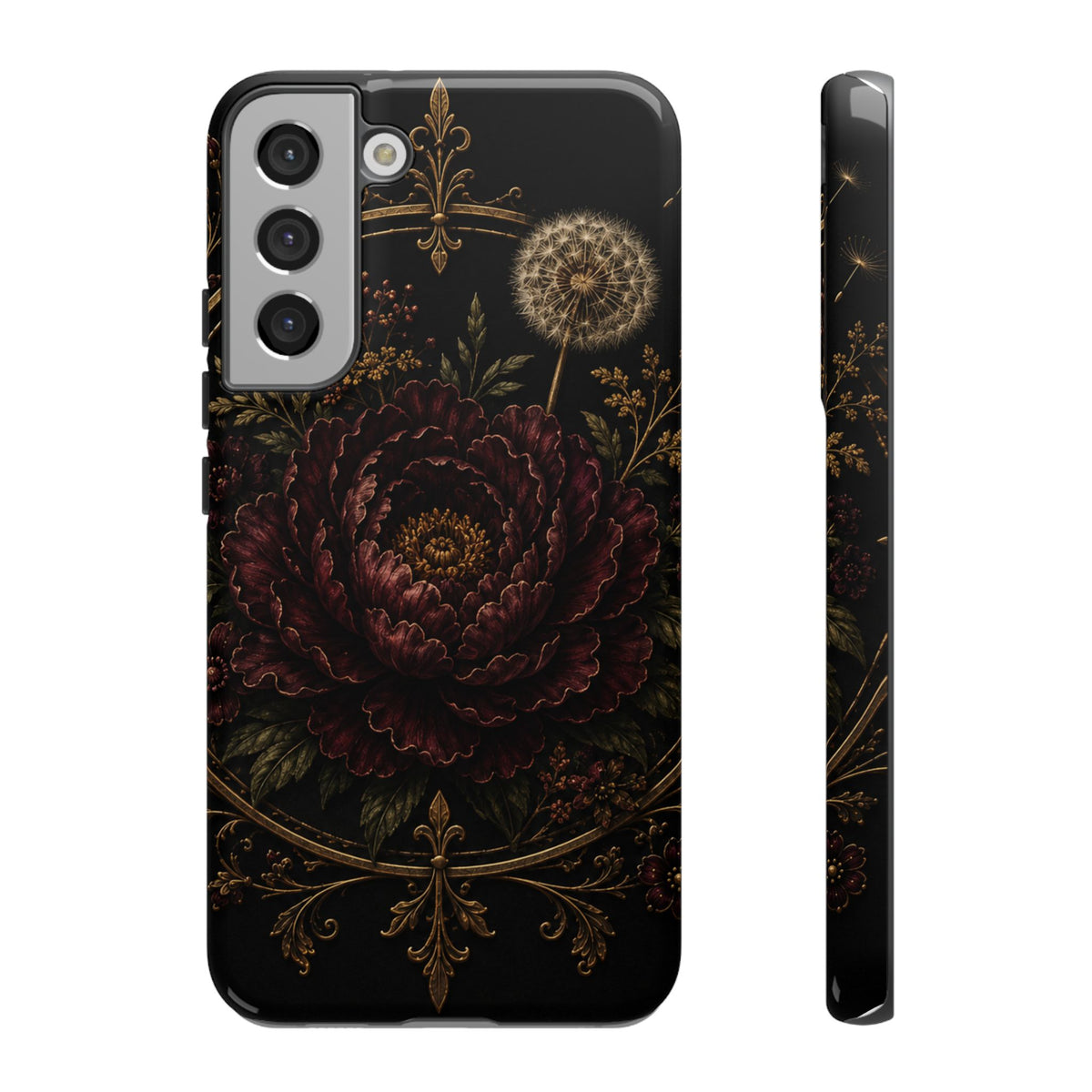 Midnight Garden Tough Case – Vintage Dark Floral Phone Case (Antique Dahlia & Dandelion)