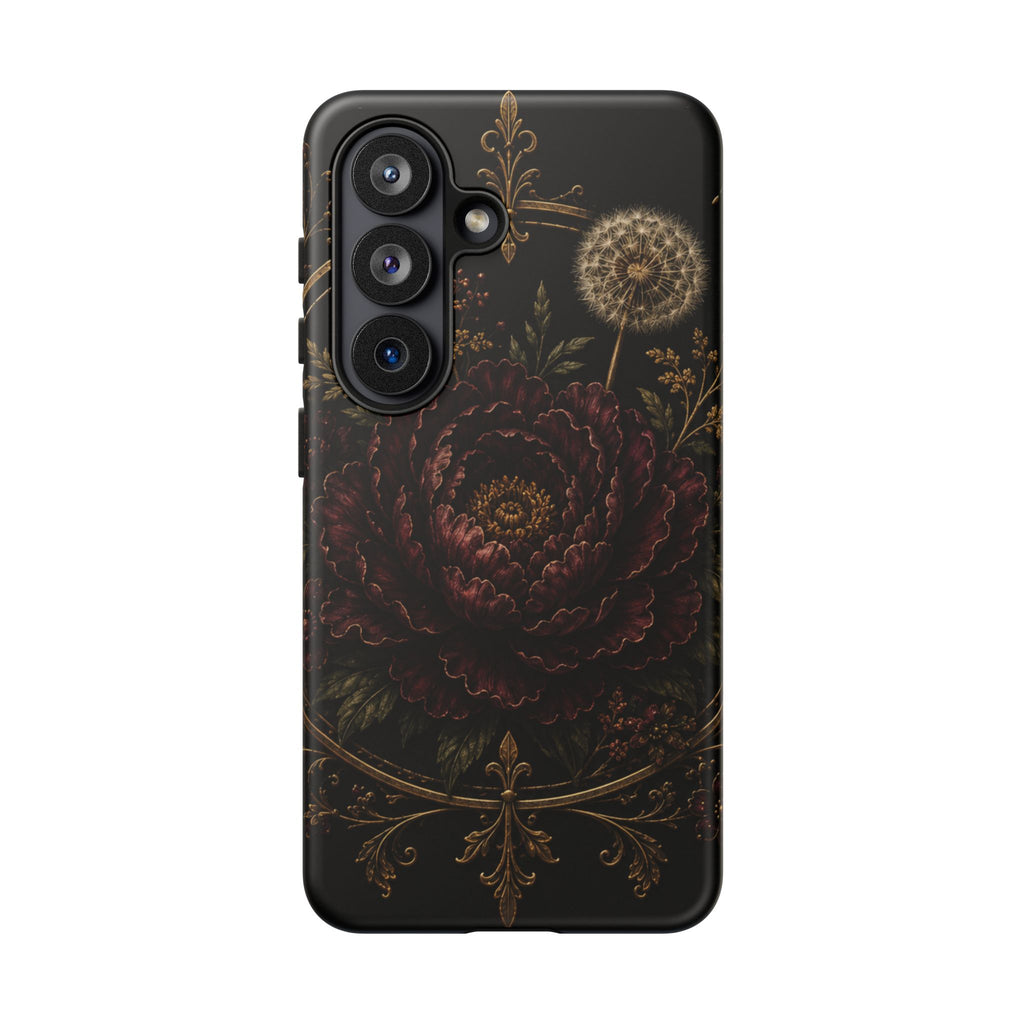 Midnight Garden Tough Case – Vintage Dark Floral Phone Case (Antique Dahlia & Dandelion)