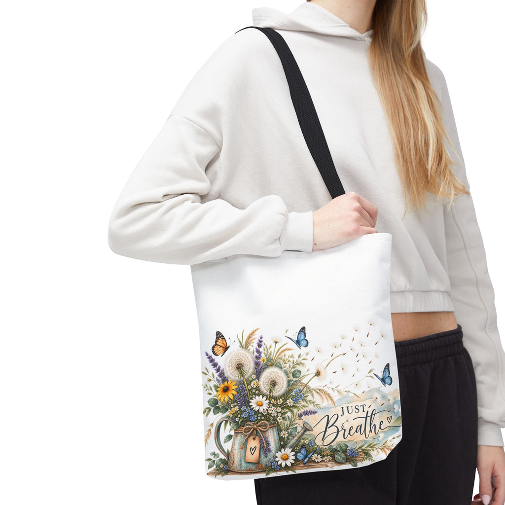 Just Breathe Floral Tote Bag — Butterfly Dandelion Garden AOP Tote