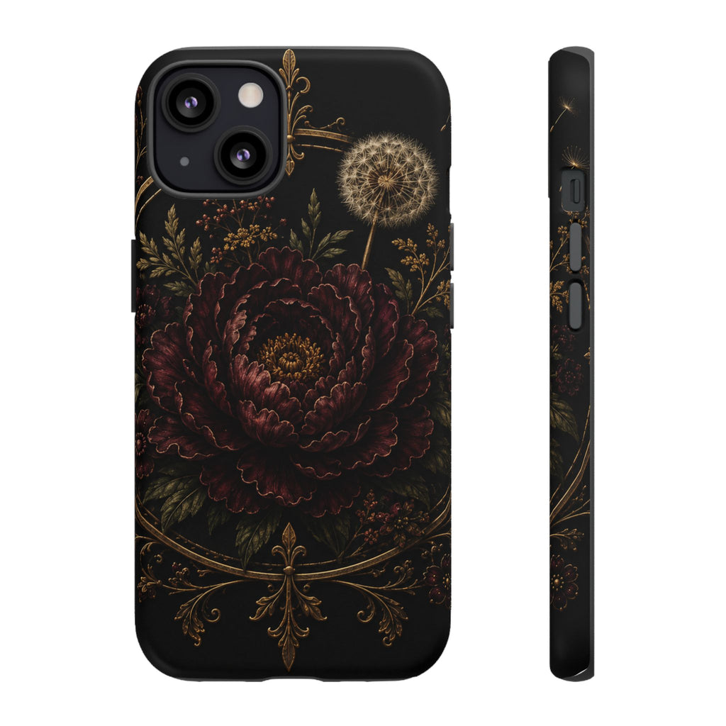 Midnight Garden Tough Case – Vintage Dark Floral Phone Case (Antique Dahlia & Dandelion)