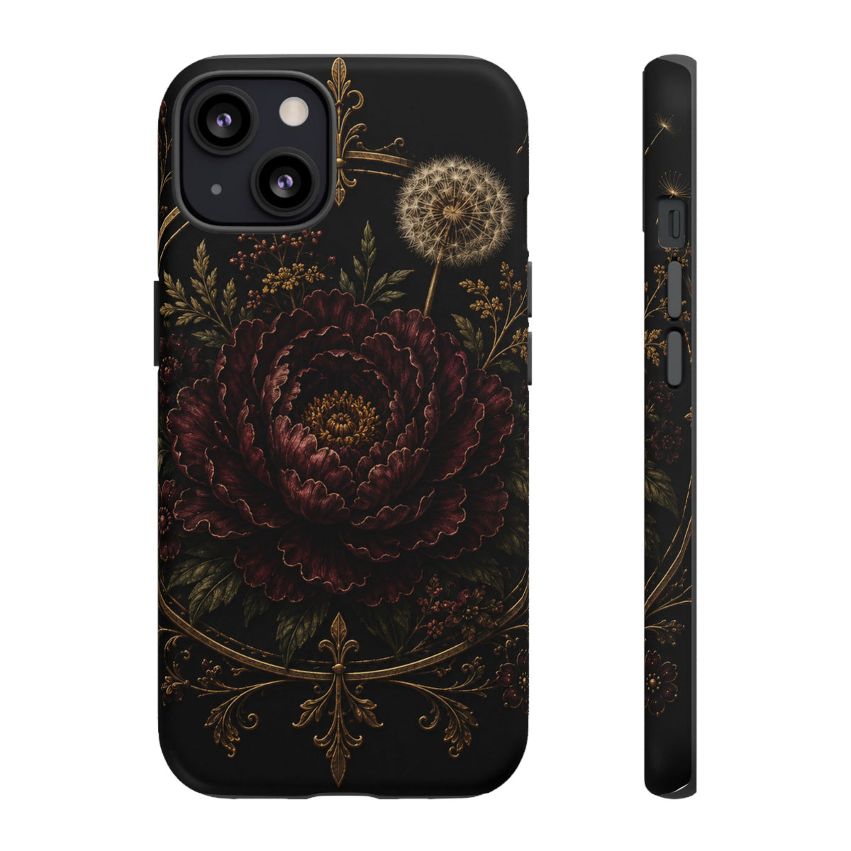 Midnight Garden Tough Case – Vintage Dark Floral Phone Case (Antique Dahlia & Dandelion)