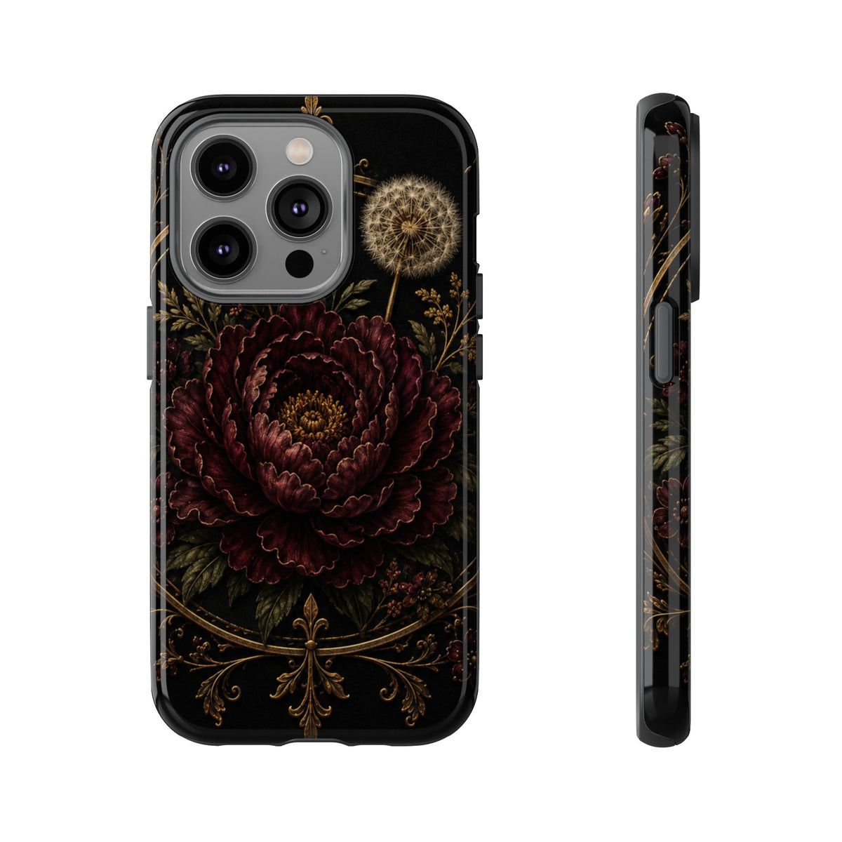 Midnight Garden Tough Case – Vintage Dark Floral Phone Case (Antique Dahlia & Dandelion)