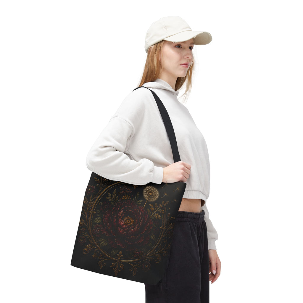 Midnight Garden Tote Bag — Vintage Floral Dandelion Design