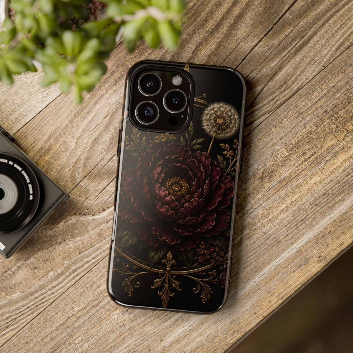 Midnight Garden Tough Case – Vintage Dark Floral Phone Case (Antique Dahlia & Dandelion)