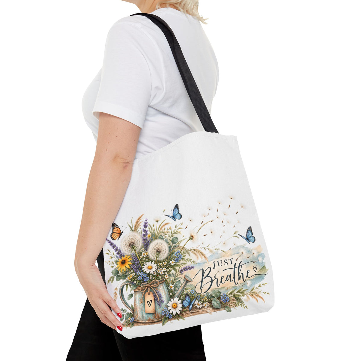 Just Breathe Floral Tote Bag — Butterfly Dandelion Garden AOP Tote