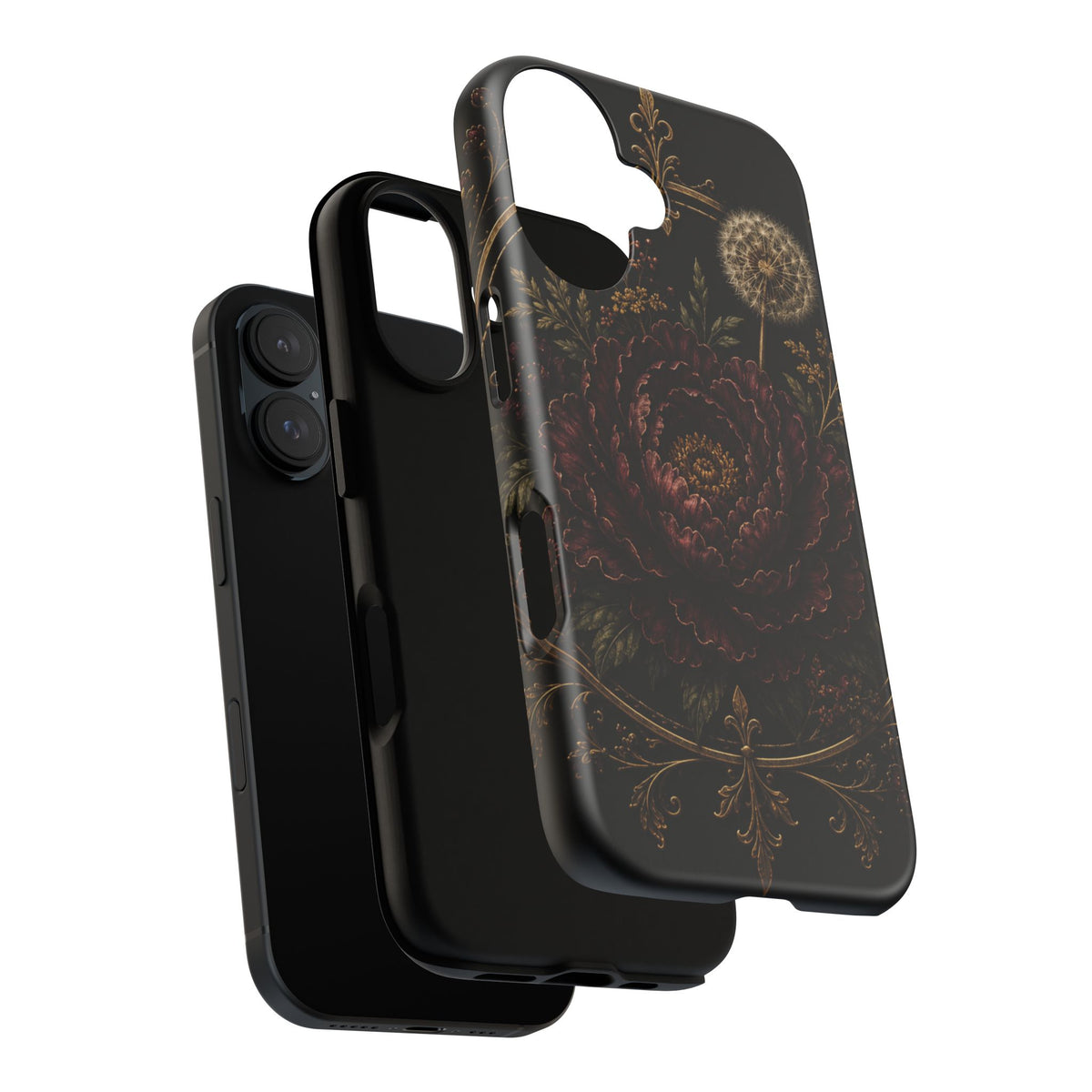 Midnight Garden Tough Case – Vintage Dark Floral Phone Case (Antique Dahlia & Dandelion)