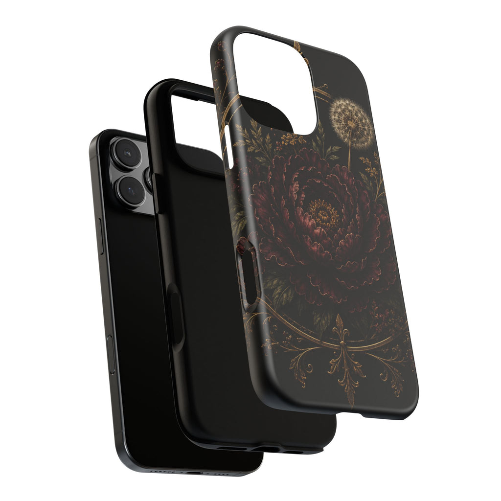 Midnight Garden Tough Case – Vintage Dark Floral Phone Case (Antique Dahlia & Dandelion)