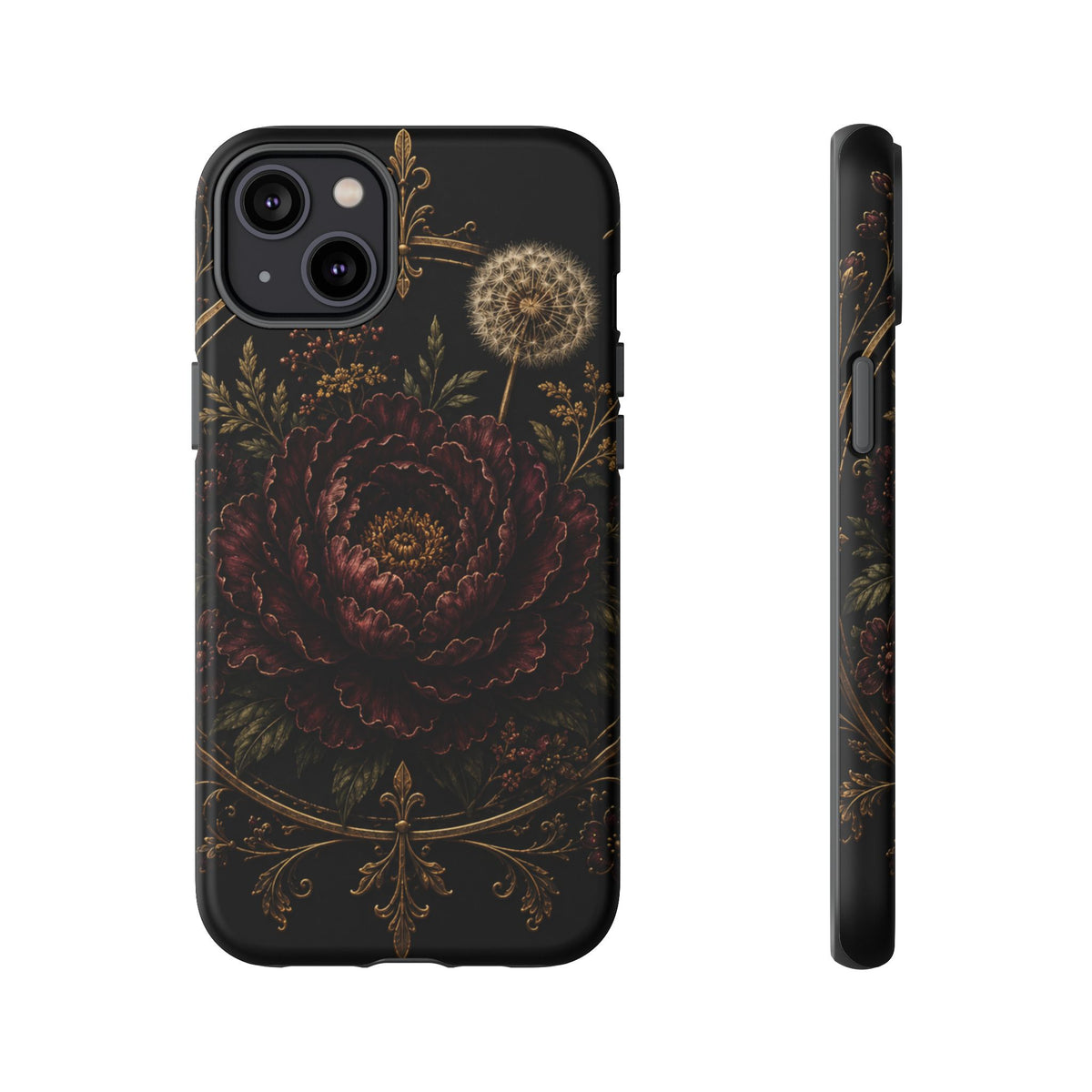 Midnight Garden Tough Case – Vintage Dark Floral Phone Case (Antique Dahlia & Dandelion)