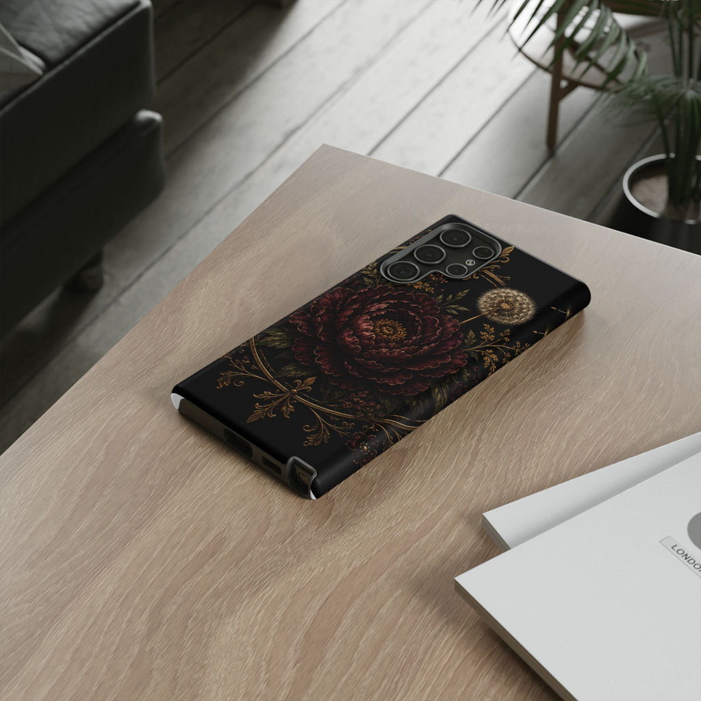 Midnight Garden Tough Case – Vintage Dark Floral Phone Case (Antique Dahlia & Dandelion)