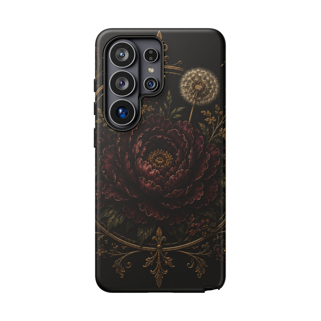 Midnight Garden Tough Case – Vintage Dark Floral Phone Case (Antique Dahlia & Dandelion)