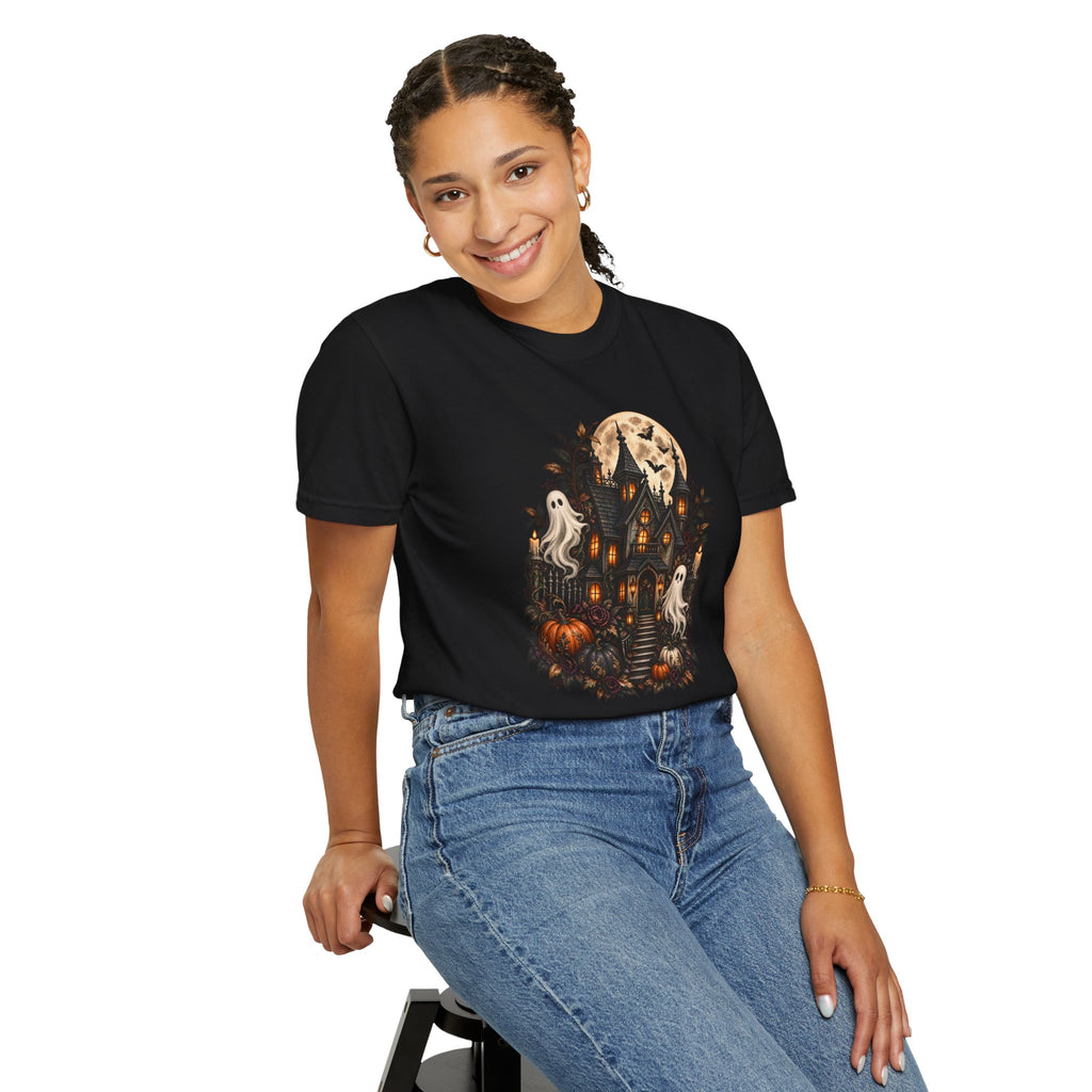 Halloween Haunted House T-Shirt — Spooky Ghosts & Pumpkins Tee
