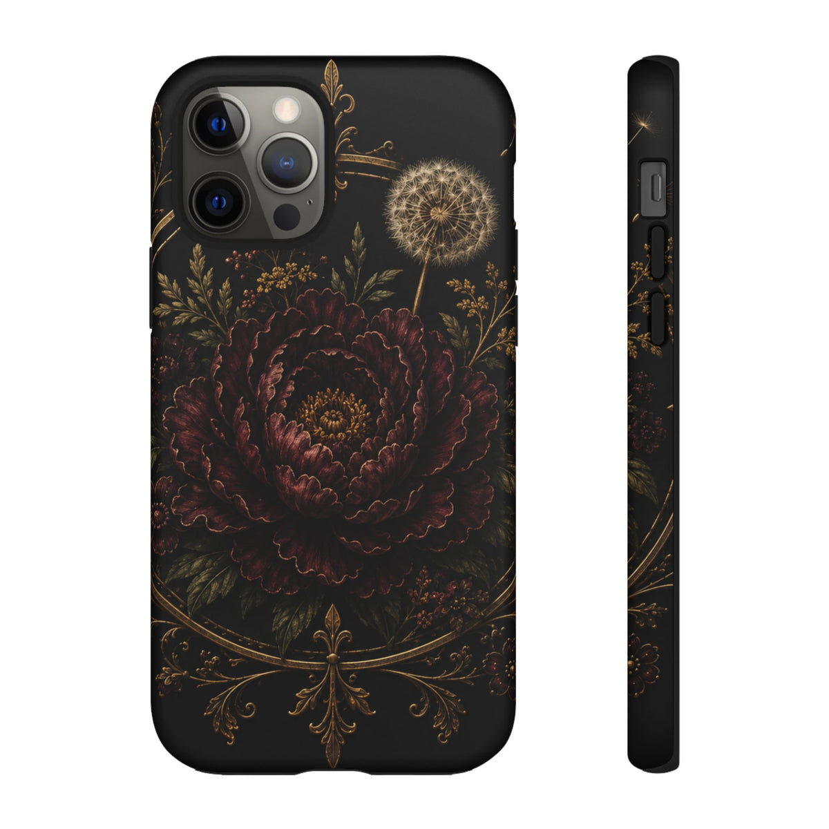 Midnight Garden Tough Case – Vintage Dark Floral Phone Case (Antique Dahlia & Dandelion)