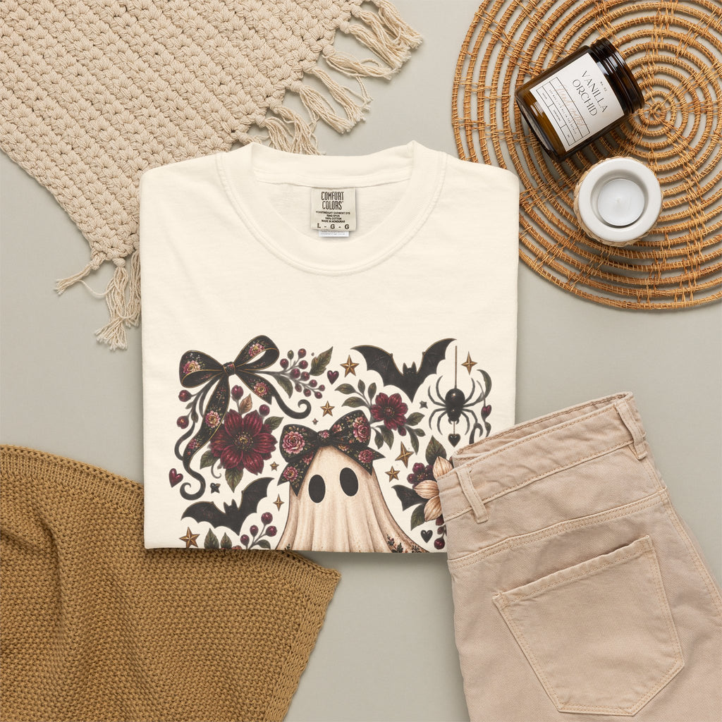 Vintage Floral Ghost T-Shirt — Cute Spooky Halloween Tee