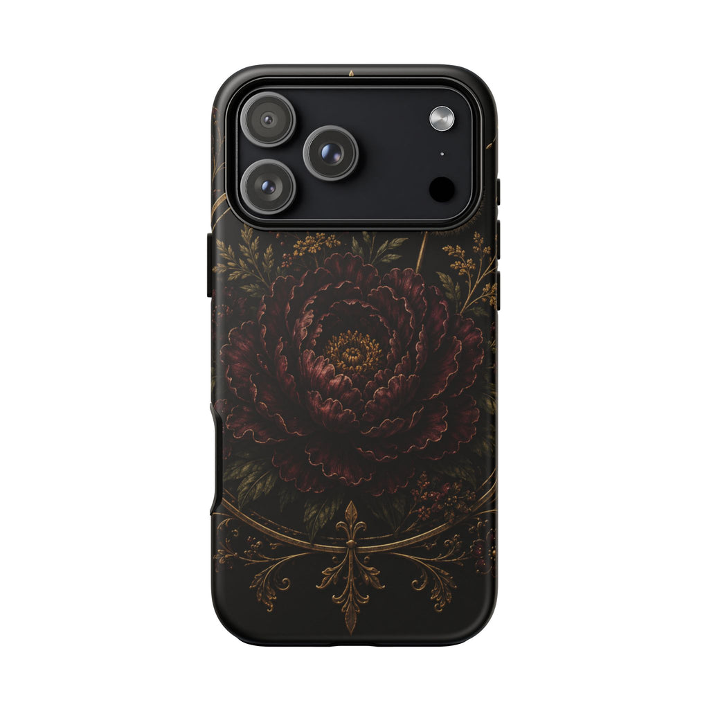 Midnight Garden Tough Case – Vintage Dark Floral Phone Case (Antique Dahlia & Dandelion)