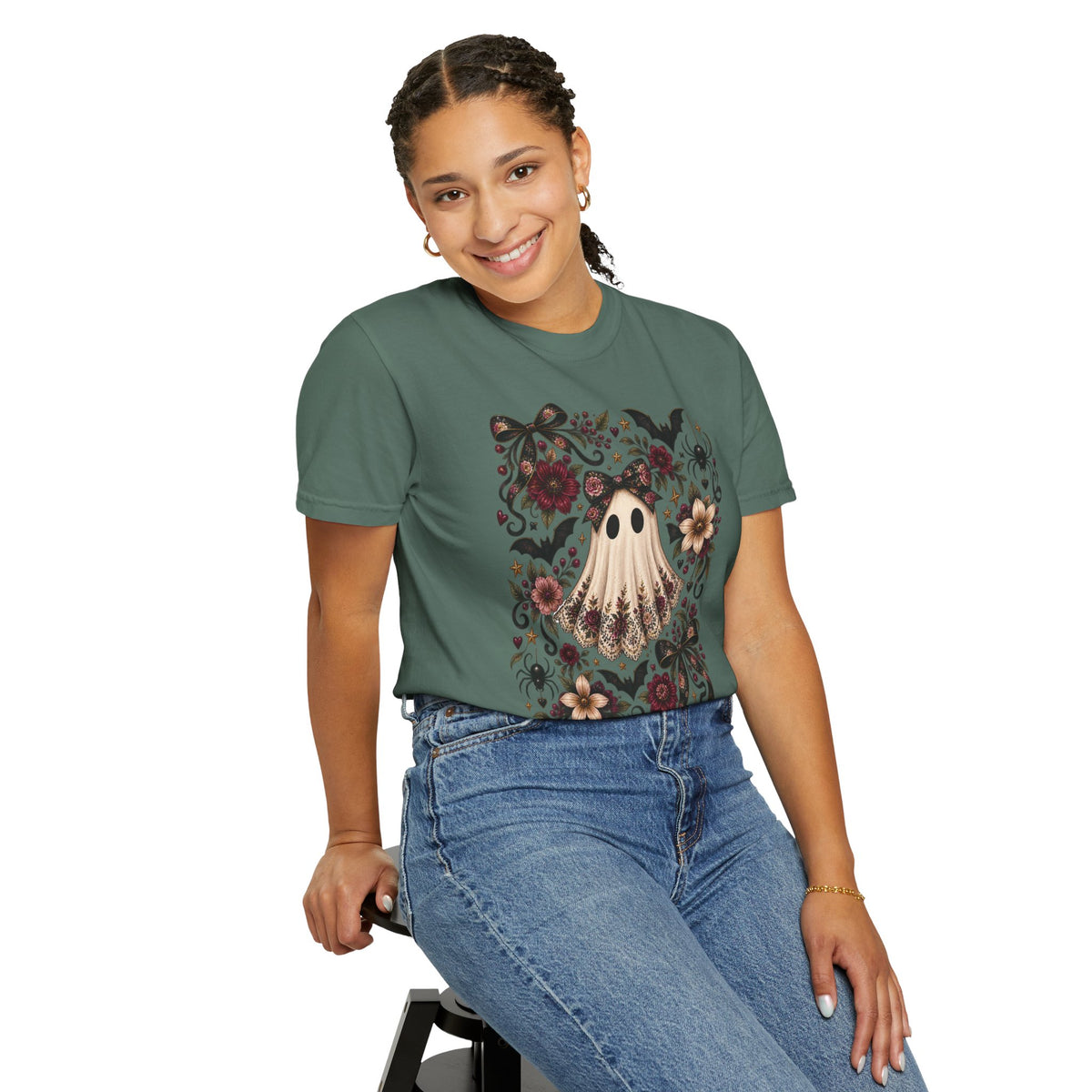 Vintage Floral Ghost T-Shirt — Cute Spooky Halloween Tee