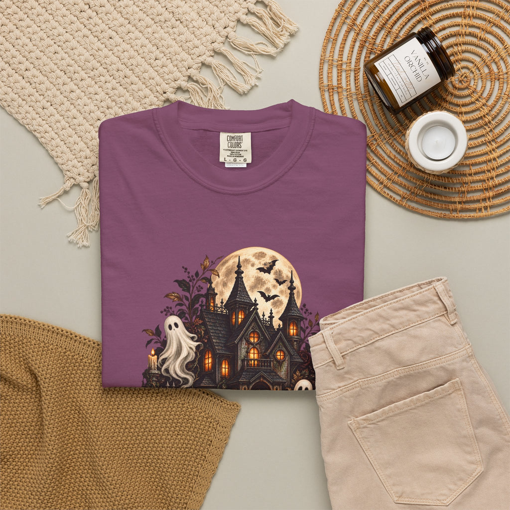 Halloween Haunted House T-Shirt — Spooky Ghosts & Pumpkins Tee