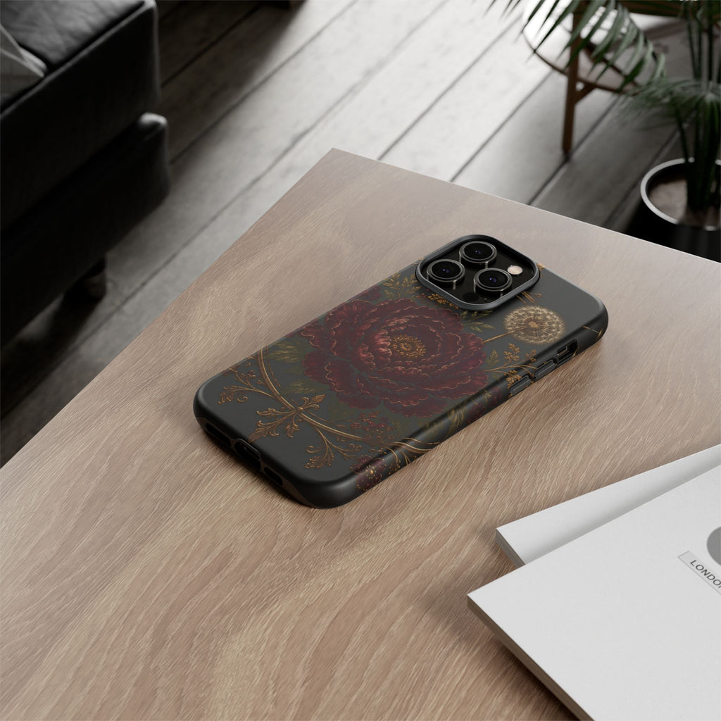 Midnight Garden Tough Case – Vintage Dark Floral Phone Case (Antique Dahlia & Dandelion)