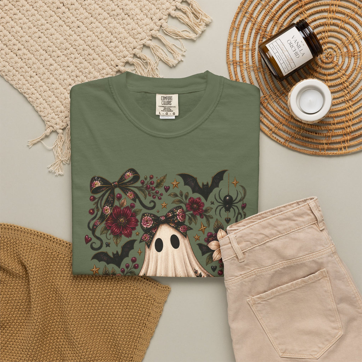 Vintage Floral Ghost T-Shirt — Cute Spooky Halloween Tee