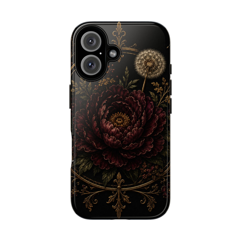 Midnight Garden Tough Case – Vintage Dark Floral Phone Case (Antique Dahlia & Dandelion)