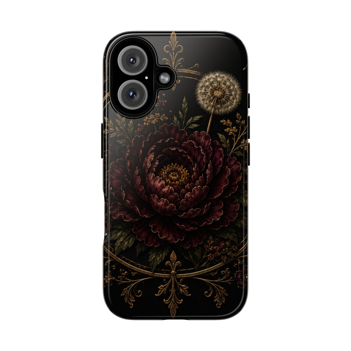 Midnight Garden Tough Case – Vintage Dark Floral Phone Case (Antique Dahlia & Dandelion)