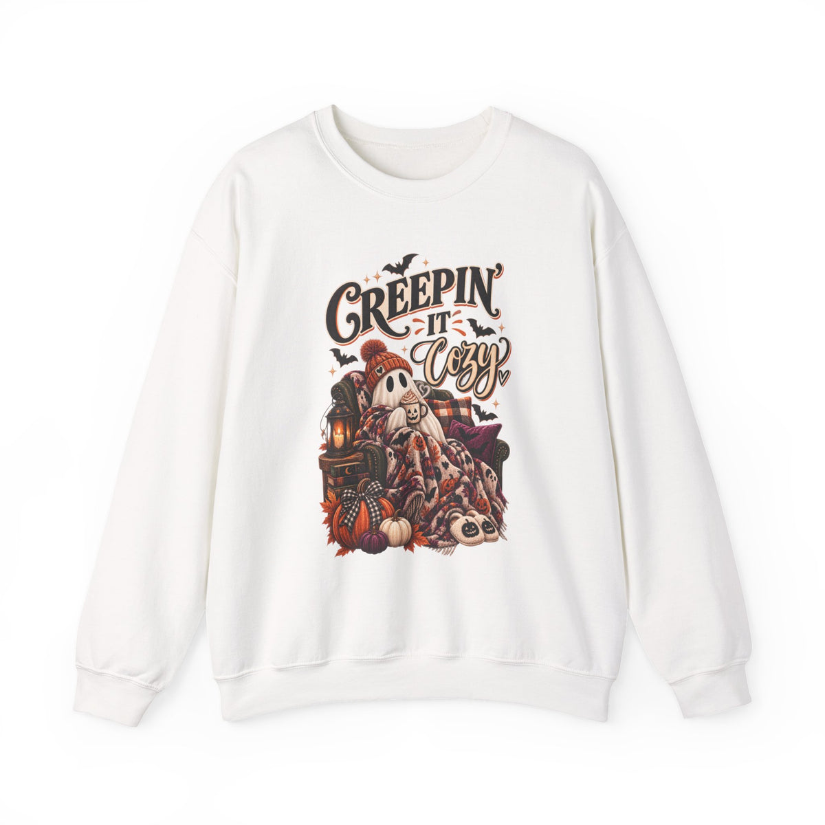 Halloween Crewneck Sweatshirt "Creepin' It's Cozy" — Spooky Cozy Autumn Pullover