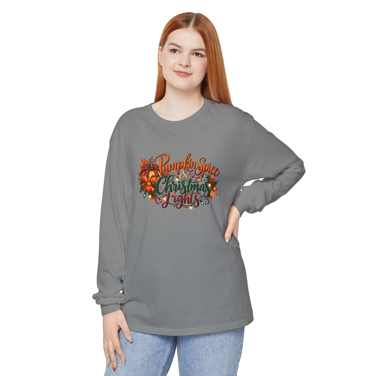Pumpkin Spice and Christmas Lights Long Sleeve T-Shirt