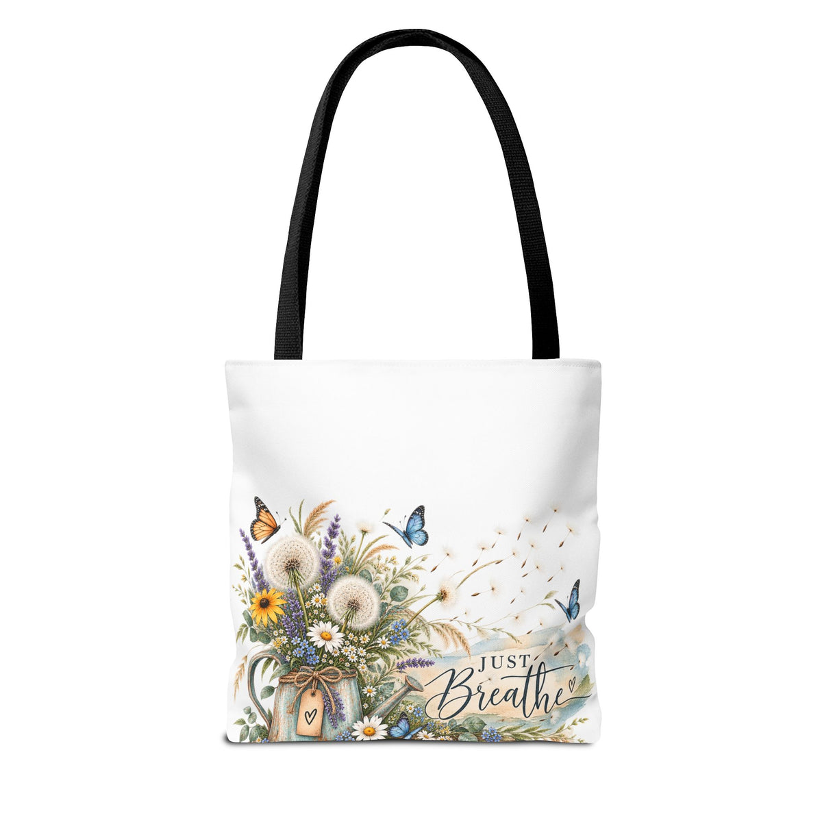 Just Breathe Floral Tote Bag — Butterfly Dandelion Garden AOP Tote