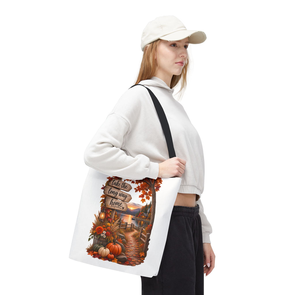 Autumn Harvest Tote Bag — "Take the Long Way Home" Fall Scenic Bag