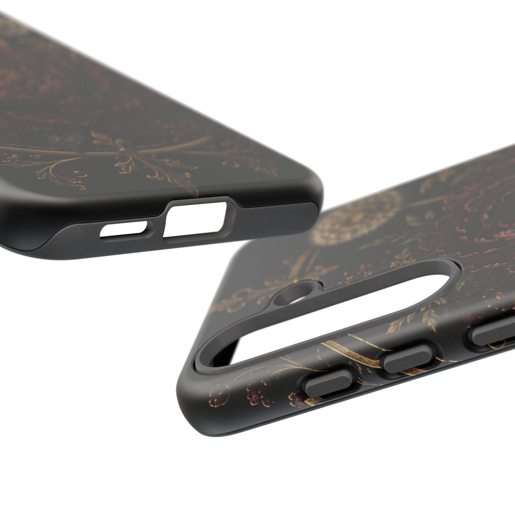 Midnight Garden Tough Case – Vintage Dark Floral Phone Case (Antique Dahlia & Dandelion)