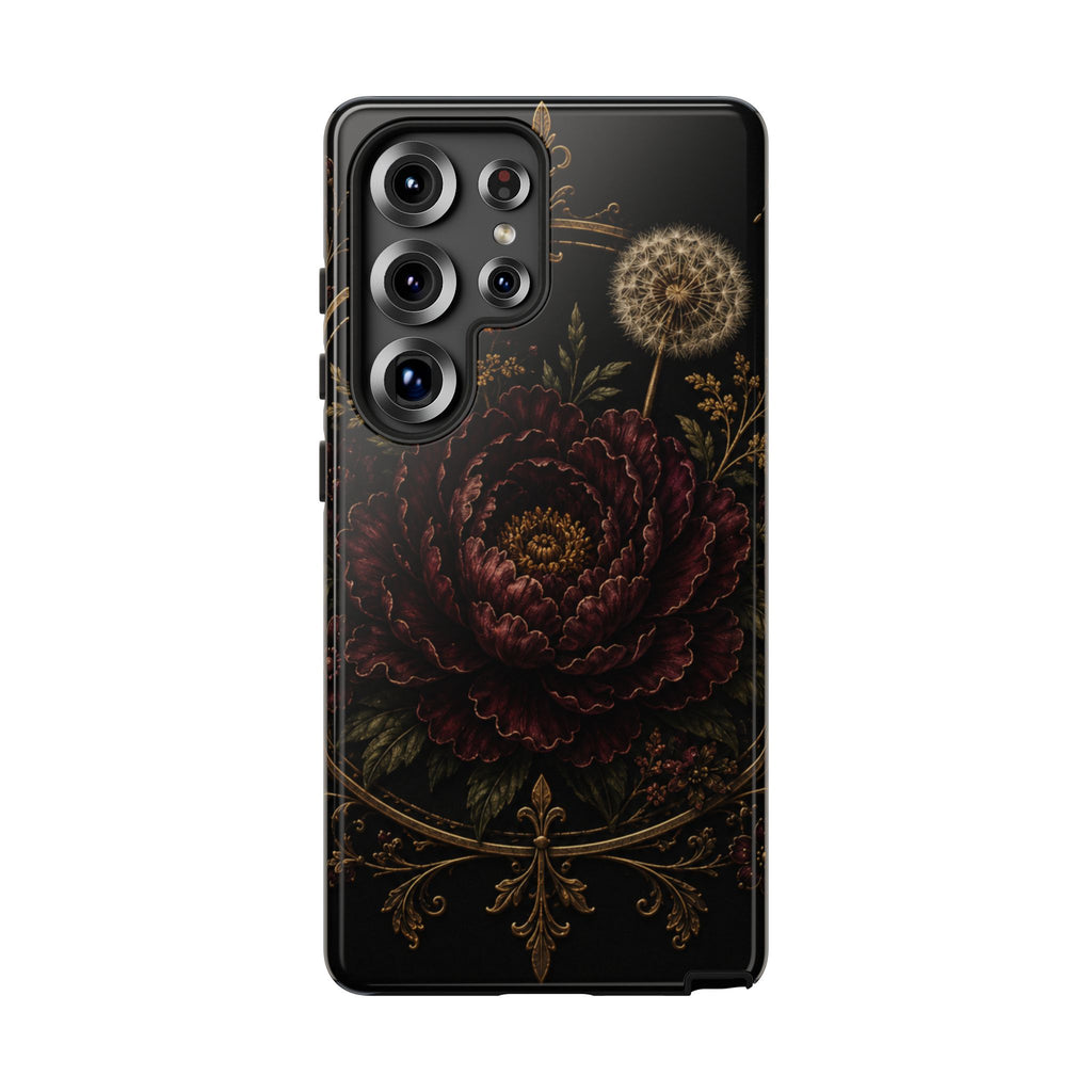 Midnight Garden Tough Case – Vintage Dark Floral Phone Case (Antique Dahlia & Dandelion)