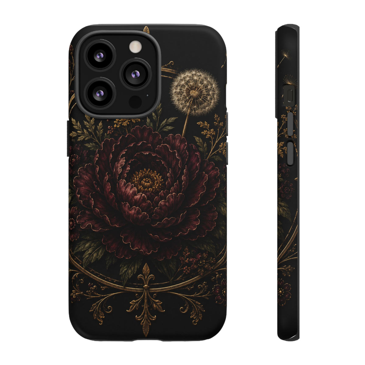Midnight Garden Tough Case – Vintage Dark Floral Phone Case (Antique Dahlia & Dandelion)