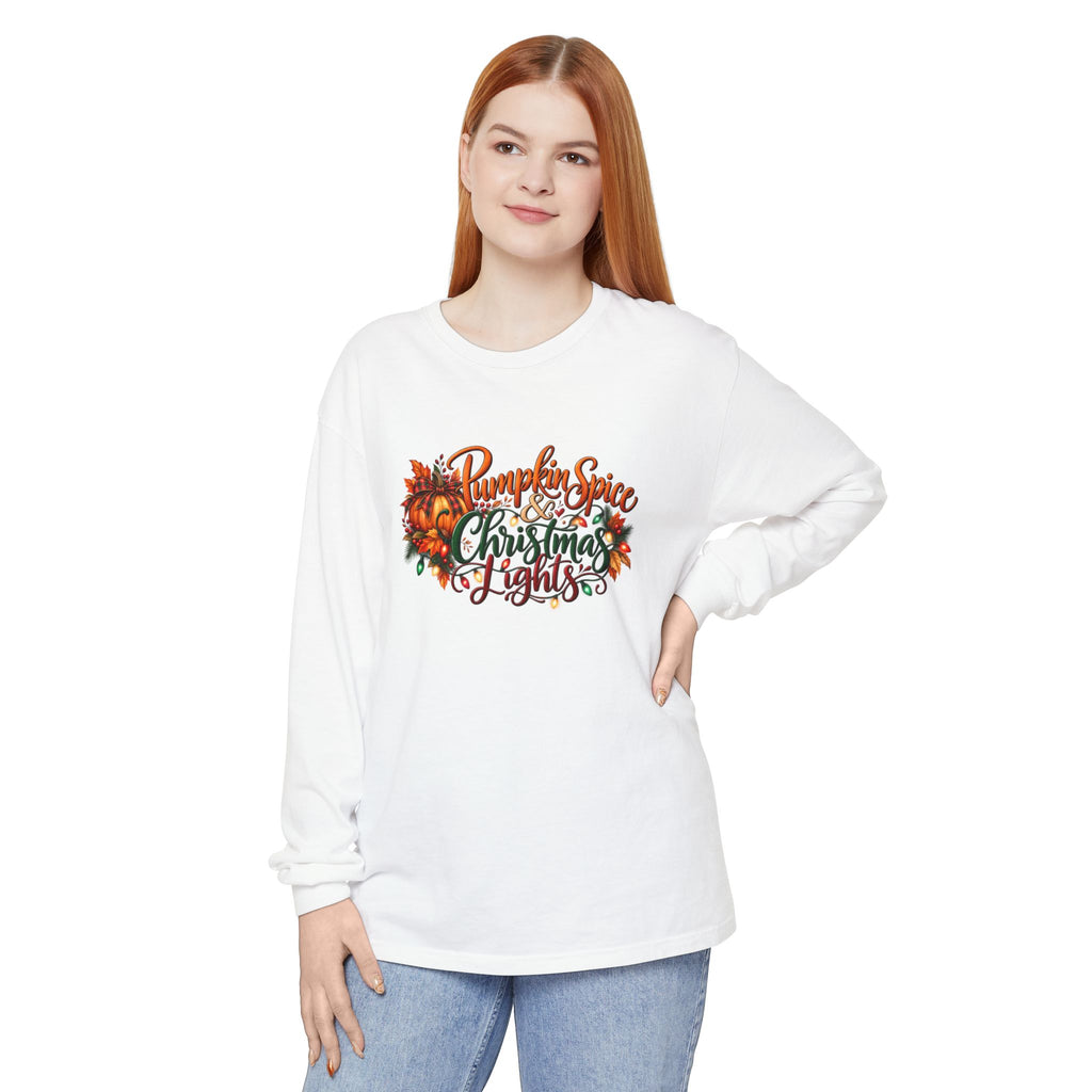 Pumpkin Spice and Christmas Lights Long Sleeve T-Shirt