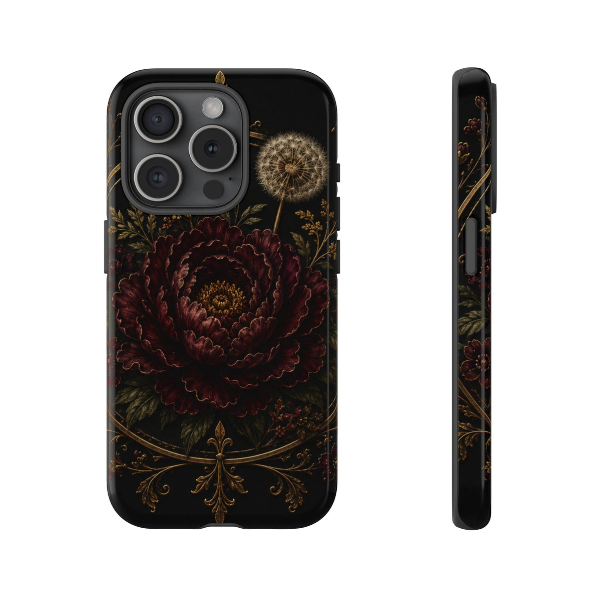 Midnight Garden Tough Case – Vintage Dark Floral Phone Case (Antique Dahlia & Dandelion)