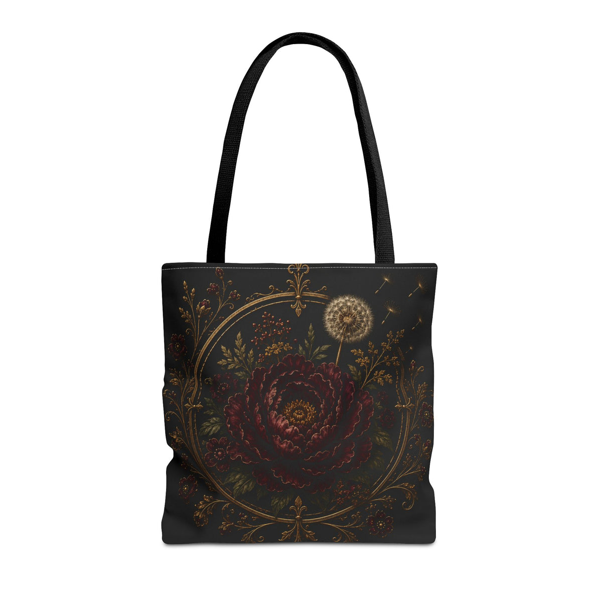 Midnight Garden Tote Bag — Vintage Floral Dandelion Design