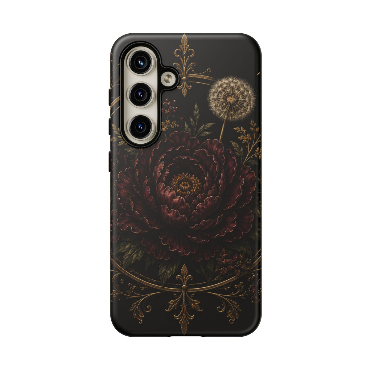 Midnight Garden Tough Case – Vintage Dark Floral Phone Case (Antique Dahlia & Dandelion)