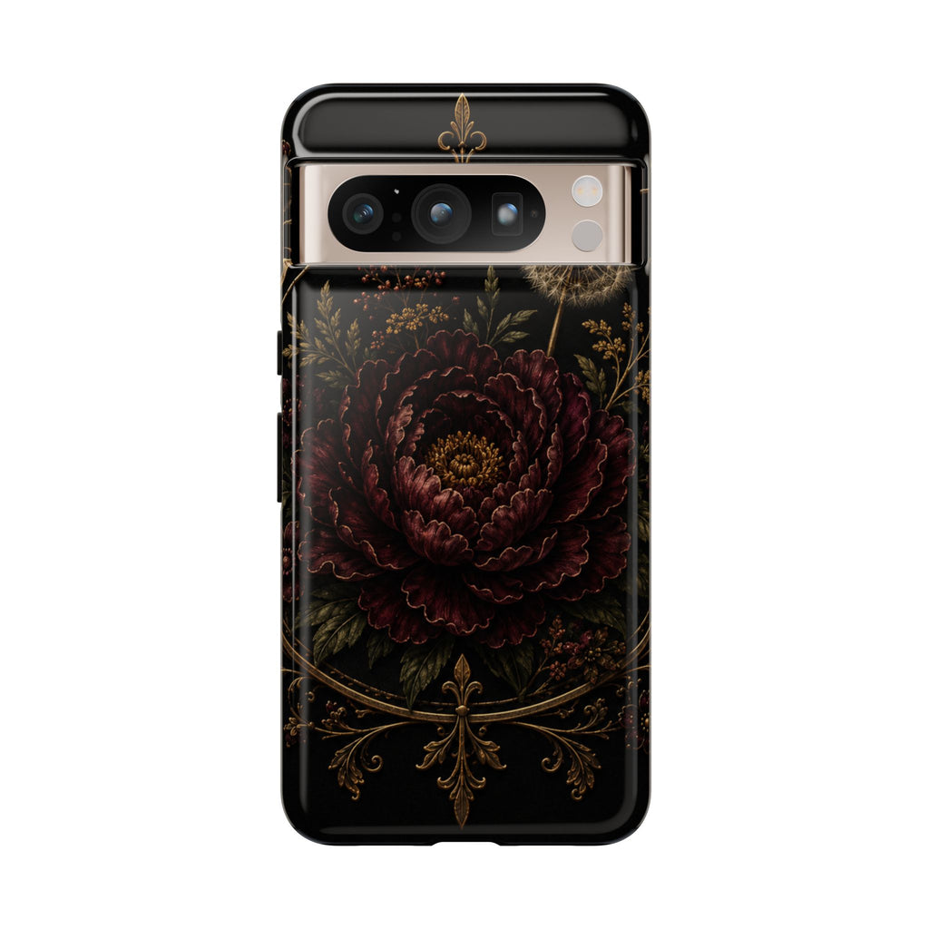 Midnight Garden Tough Case – Vintage Dark Floral Phone Case (Antique Dahlia & Dandelion)