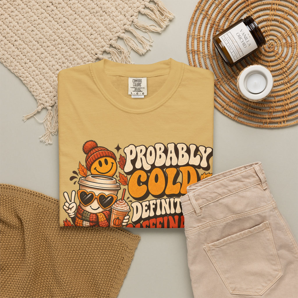 Fall Coffee Tee — "Probably Cold, Definitely Caffeinated, Emotionally Attached to Fall" T-Shirt
